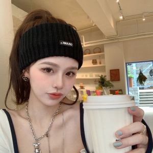 Autumn and Winter Knitting Hair Band Womens Letter Wide-Brimmed Wool Hat Headband Ponytail Bandeau Headwear Sports Headband Headband