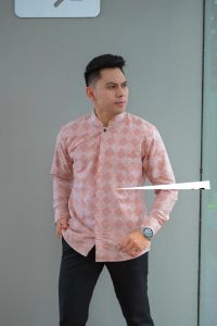 RAFFI Slimfit Baju Koko Muslim Batik Cap Dewasa Lengan Panjang Warna Soft Mocca Choco Pastel Bahan Katun Halus Berkualitas