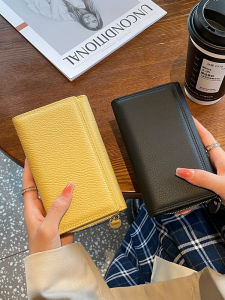 New Ladies Long Leather Wallet Simple Three Fold Top Layer Cowhide Large Capacity Money Clip Multi Card Position Trendy