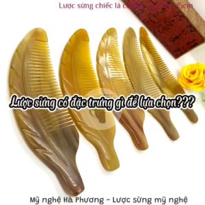 Lược sừng chiếc lá cuống (size: M-15cm) chải tóc tránh tĩnh điện - Mỹ nghệ Hà Phương quà tặng Thủ công