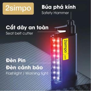 Búa thoát hiểm Cắt dây an toàn Đèn cảnh báo 2SIMPO Phụ kiện thoát hiểm xe hơi ô tô đa năng 3 trong 1