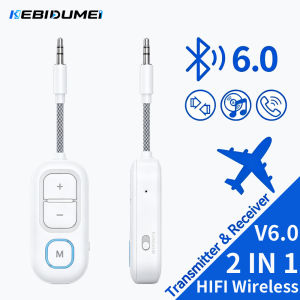 Kebidumei | KEBIDUMEI Bluetooth 6.0 Audio Transmitter Receiver 3.5MM AUX Hifi Stereo Music Wireless Adapter With Mic For Car Airplane TV PC