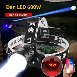 Đèn Pha LED Mạnh Mẽ 9000LM 600W Laser Trắng 18650 Pin USB Có Thể Sạc Lại Đầu Câu Cá Có Chế Độ Cao/Trung Bình/Thấp Chống Nước Cho Cắm Trại Săn Bắn