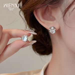 WENXI | Minimalist Edged Silver Zircon Earrings