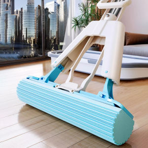 Squeezed Self Draining Rubber Blue Cotton Mop Hand Free Magic Self-Cleaning Flat Mop Reusable Sponge Household Floor Cleaning