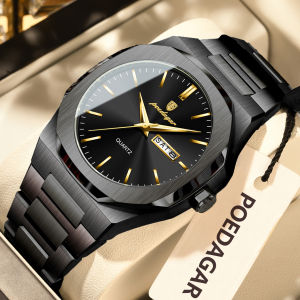 POEDAGAR Fashion Brand Man Clock Luminous Waterproof Stainless Steel Mens Watch Date Week Quartz Business Watches For Men Reloj