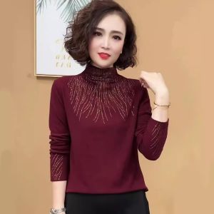 เสื้อเชิ้ตคอปกสูงผู้หญิงฤดูใบไม้ร่วง/ฤดูหนาว เสื้อชั้นในแฟชั่นดีไซน์เก๋ไก๋ ทรงสลิมฟิต สำหรับคุณแม่