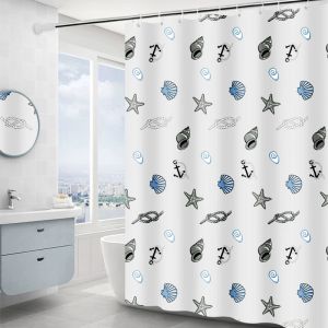 Simple small shell shower curtain Bathroom waterproof curtain opaque privacy protection easy to scrub toilet decoration curtain