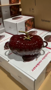 ⚡Ready stock⚡France 25cm Pumpkin Casserole Cast Iron tomato cocotte with lid dutch oven cooking soup pot Periuk Tomato
