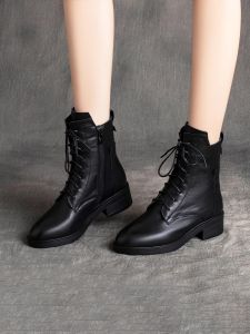 Womens Martin Boots Flat Bottom British Style Fall Winter Short Booties Appearances Smaller Tied Ankle Boots Commute