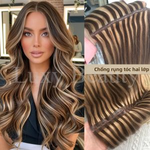 Tóc Nối Người Balayage Hai Lớp Kiểu Thẳng Màu Đen Nâu Tự Nhiên Nối Vô Hình Kiểu XO Tab Tóc Remy 100%