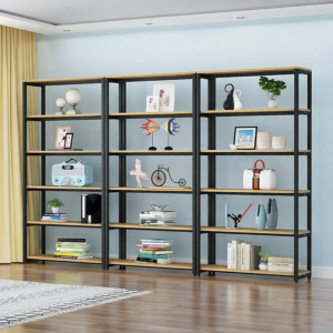 Child-friendly Steel and Wood Bookshelf Multilevel Storage Rack