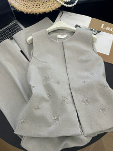 PAIBOLI | Elegant Large Size Cotton Linen Vest And Pants Set High Waist Long Pants Summer Commute Style Fashionable And Sophisticated