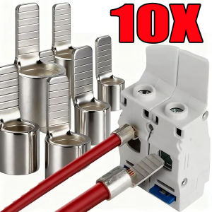 10pcs C45 Pin Plug Wire Crimp Terminals / 1.5 To 16mm² Copper Tube Insert Cable Lugs / Bare Square Insert Circuit Breaker Connection Fittings / Anti-Oxidation Tin Plated Electrical Wiring Terminal Accessories