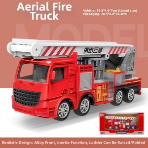 Alloy Fire Truck Toy Car Model Water Tank Ladder Firefighter