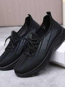 รองเท้าทำงานสีดำสำหรับผู้หญิง ระบายอากาศได้ดี สวมใส่สบาย ทรงสวมสบาย ทรงส้นแบน รองเท้าทำงานผู้หญิง