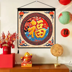 Tranh Trang Trí Thêu Chữ Hán Màu Đỏ Tranh Treo Trang Trí Phong Cách Trung Hoa Mới Tranh Treo Phòng Khách Tranh Treo Lối Vào Tranh Treo May Mắn