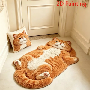 VIKAMA 3D Cat Shaped Plush Rug Childrens Room Bedroom Bedside Carpet Bathroom Door Water Absorption Mat Home Decoration