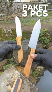 Paket hemat Pisau dapur set 2 pcs + 1 holder gantungan pisau magnetic bahan BAJA SUPER TAJAM