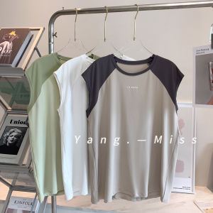 New Lightweight Breathable Sleeveless Sports Vest Womens Color Block Yoga Cover Up Quick Dry Fitness Top Round Neck T-Shirt