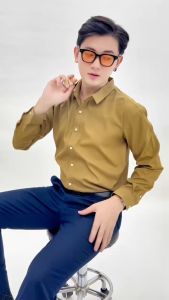 Áo sơ mi nam công sở Amazing màu trơn form slim fit không túi vải Bamboo phong cách Hàn vạt bầu