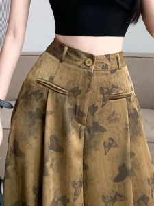 Retro Suit Wide Leg Pants Skirt Women Summer Thin Design Sense Butterfly Knot Print Casual Pants Drapey Floor Length Pants