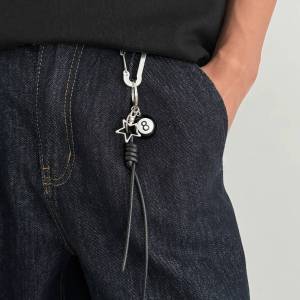 Ingemark | Ingemark Trend Acrylic Black No. 8 Ball Pendant Keychain Men Punk Woven Leather Rope Anti-lost Key Chain Car Keyring Accessories