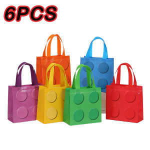 6PCS Building Block Tote Bags Colorful Non Woven Bags Birthday Party Reusable Packaging Handbag Childrens Day Gift Pouches