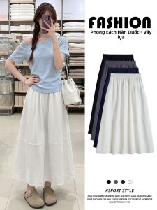 XIANYIJIAO | White Linen High-waisted A-line Plus Size Summer Skirt