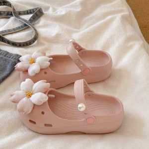 XMAW | Floral Pearl Ballet Fairy Style Hole Shoes EVA Thick Sole Anti-slip