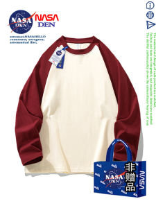 NASA Collaborative Long Sleeve T-Shirt Pure Cotton Shoulder Insert Splice Base Shirt Men Women Style Spring Autumn Simple Solid Color