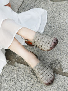 Handmade Chinese Style Womens Sandals 2025 New Summer Genuine Leather Retro Slip-On Shoes Two-Way Wear Low Cut Roman Style