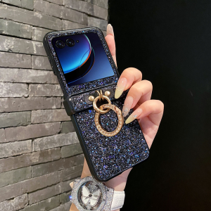 เคสโทรศัพท์มือถือ Moto Razr 50 60 Ultra 2025 + 2024 แบบหรูหรา ประดับเพชรระยิบระยับ พร้อมห่วงคล้องนิ้ว  3 ชิ้น ป้องกันด้านหลัง