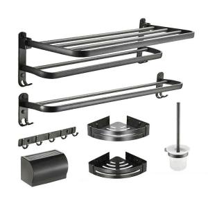 Modern Minimalist Drill-free Space Aluminum Bathroom Towel Racks 5 Set