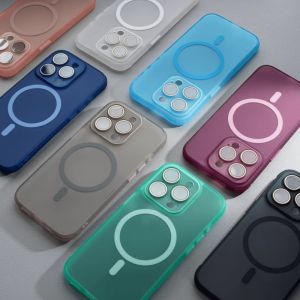 Matte Silicone Magnetic Phone Case For iPhone 16 15 14 13 12 Pro Max 16 15 14 Plus 16 Pro Built -in Lens Glass Protective Cover Cases Shockproof Soft Silicone Wireless charging Magsafe Casing