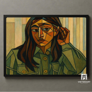 Tranh Nghệ thuật "Cô Gái Áo Xanh" VIETSMART ART - Acrylic 45 x 60cm
