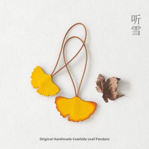 Original Handmade Genuine Leather Ginkgo Leaf Keychain Pendant Maple Leaf Car Decoration Artistic Scrapbooking Hanging Ornament Gift