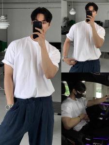 เสื้อยืดแขนสั้นผ้าฝ้ายสไตล์อเมริกันสำหรับผู้ชาย ทรงหลวม คอกลม แขนสั้น ฤดูร้อน สไตล์เกาหลี เสื้อยืดลำลอง