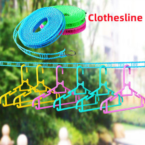8/10M Adjustable Windproof Nylon Outdoor Anti Slip Slide Drying Clothes Hanger Clothesline Rope Line (Blue/Green)