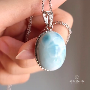 Certified High Grade Larimar Gemstone Pendant in S925 Silver Jewelry