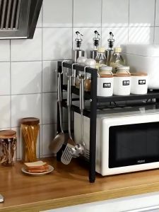 LUGG 【COD】Kitchen racks Organizer Microwave Oven Rack Expandable and Height Adjustable Kitchen Storage Shelf 1/2-Tier Kitchen Cabinet Storage Rack Shelf Utensils Holder stainless steelNew Multi-Tier Expandable Kitchen Organizer Rack