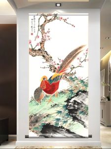 Modern New Chinese Style Bedroom Decorative Scroll Painting Micro-Sprayed Silk Cloth Flower Bird Landscape Unframed Artwork