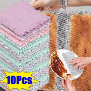 10Pcs Double-Sided Cleaning Rags / Multipurpose Non Scratch Wire Dishcloth / Non-stick Oil Kitchen Magic Towels / Microfiber Cleaning Cloths for Cleaning Dish Sink Counter Stove