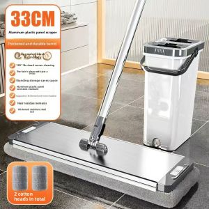 Hand Wash Free Flat Mop Thickened Mop with Bucket Rotating Mop Bucket Hand Free Flat Floor Mop and Bucket Set WashableMicrofiber