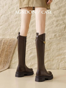 Agsdon | Thick Heels Brown Thigh High Women Boots