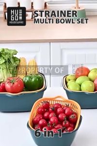 HUGO - Wadah Peniris Cuci Sayur Buah Saringan Keranjang Pengering Serbaguna 8 in 1