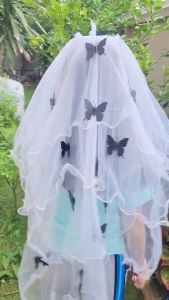 ที่คาดผมฮาโลวีน ที่คลุมผมเจ้าสาว เจ้าสาวผี หมวกแม่มด ใบใหญ่ พร๊อพฮาโลวีน แฟนซีฮาโลวีน สีขาว ยาว85เซนติเมตร พร้อมส่ง.