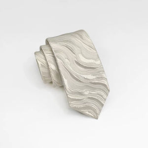 เนคไทลายหยัก3D สีขาวแฟชั่นเนคไทผ้าแจ็คการ์ดขนาดกว้าง6ซม. สำหรับบุรุษและสตรี