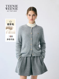 TeenieWeenie Womens Woolen Knitted Cardigan round Neck Open Front Sweater Bear Pattern Winter Fashion Casual Straight Cut