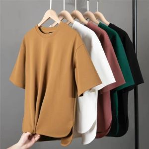 Casual Loose Mens Short Sleeve T-Shirt Pure Color round Neck Summer Fashion Breathable Comfortable Design Half Sleeve Tee